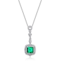 Collar de plata S925 con colgante vintage de esmeralda cuadrada y halo de diamantes - Colgante con Cadena / Plata 925