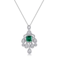 Vintage S925 Sterling Silber Halskette mit grünem Stein im Smaragdschliff und Zirkonia - Anhänger mit Kette / 925er Silber