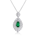 Collana con pendente smeraldo a goccia e base a ventaglio in argento S925 con diamanti - Ciondolo Smeraldo Con Catena (1.79ct) / Argento 925