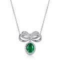 Elegante collar de plata S925 con colgante de lazo de esmeralda y engaste halo brillante - Plata 925 / Esmeralda cultivada en laboratorio