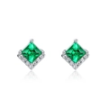 Elegant S925 silver stud earrings with square emerald green gemstone and small accents - 925 Silver / Lab-grown Emerald (Princess Cut 4x4mm)