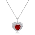 Collana di lusso in argento S925 con ciondolo a cuore rosso rubino e zirconi bianchi lucidi - Solo Ciondolo (Senza Catena) / Argento 925 / Rosso