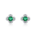 Elegante S925 Silber Blumen-Ohrstecker mit smaragdgrünen Edelsteinen und Diamanten - Labor-Smaragd (S925 Silber)