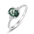 Anello elegante in argento S925 con agata muschiata ovale e accenti di zirconi cubici - US9# / Argento Spesso Oro Bianco (Taglio Ovale)