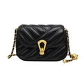 Klassieke zwarte gewatteerde leren crossbody tas met gouden ketting en V-stiksels - Zwart