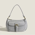 Detail of silver-grey litchi texture on a curved shoulder bag with vintage buckle - Silver / 28*15*8cm