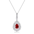 Elegant S925 silver necklace with pear-shaped ruby pendant and sparkling white diamonds - 925 Silver / Synthetic Ruby (With Chain)