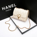 Quilted crossbody bag in cream white with heart lock and gold chain in a gift box - Off White