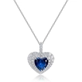 Elegant S925 silver necklace featuring a deep blue heart sapphire pendant with halo stones - Pendant Only (No Chain Included) / 925 Silver / Blue