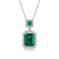 Elegant S925 silver necklace with two emerald cut green stones and zircon halo detail - 925 Silver / Silver
