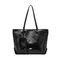 Chique zwarte glanzende kunstlederen tote bag met klein ritszakje voor dames - Zwart