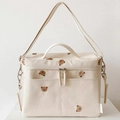 Borsa termica per passeggino in tela con ricamo a orsetto e tracolla rimovibile - Bianco Multi Orso