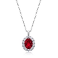 S925 silver necklace with oval ruby pendant surrounded by a halo of white zircons - Thick Silver Platinum [cultivated Ruby Egg Shape 6*8mm] Pd017249h / 925 Silver [Pendant Only No Chain]