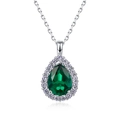 Pear-shaped emerald green pendant necklace in S925 silver with halo cubic zirconia - Pear Shape Emerald Style (PD023412) / Pendant Only (No Chain) / Thick Silver White Gold
