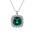 Elegant emerald cut green stone pendant in S925 sterling silver with halo cubic zirconia - Cushion Cut Emerald Style (PD023415) / Pendant Only (No Chain) / Thick Silver White Gold