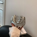 Mini borsa argento a tracolla con manico di perle e decorazioni a cuore - Argento Piccolo