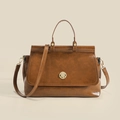 Sac porte-documents rétro marron grande capacité avec fermoir métal et bandoulière - Marron