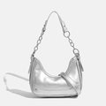Silver hobo bag for women with metallic texture and adjustable chain shoulder strap - Silver