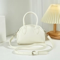 Minimalist cream white Boston handbag with top handles and adjustable shoulder strap - White