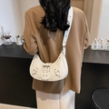 White crocodile pattern hobo shoulder bag with metal buckles and studs for women commuting. - White