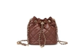 Bruine gewatteerde leren emmer tas met gouden ketting en doodskop trekkoord detail - Bruin