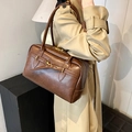 Brown vintage oil wax leather shoulder bag with gold hardware for women's work commute - Brown
