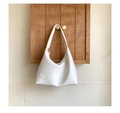 Minimalist white hobo shoulder bag with crescent shape and gold zipper detail - White