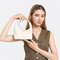 Elegant off-white minimalist leather hobo handbag with clean stitching for women - White