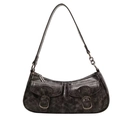 Vintage black cracked leather crescent shoulder bag with metallic chains and pockets - Black