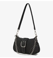Détails du sac en denim noir avec coutures blanches et boucle en métal argenté brillant - Noir