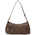 Borsa a spalla vintage marrone scuro in similpelle con tasche a fibbia e tracolla metallica - caffè