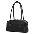 Borsa Boston retrò nera con cuciture bianche a contrasto e dettaglio anello a D in metallo - Nero