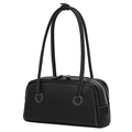 Klassieke zwarte Boston-tas met witte contraststiksels en dubbele ritssluiting - Zwart