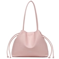 Minimalistische, zartrosa Kordelzug-Beuteltasche mit schmalen Schulterriemen und Matt-Finish - Rosa