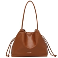 Schicke braune Beuteltasche aus Leder mit Kordelzug und elegantem Fashion & Bag Logo - Braun