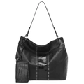 Sac hobo noir à motif litchi avec texture crocodile et rivets argentés chic - Noir