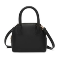 Bolso bandolera chic de cuero negro con grano de lichi y elegantes herrajes en tono dorado - Negro