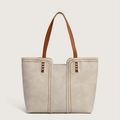 Minimalist beige tote bag with brown straps and u-shaped opening for daily commute - Gray