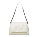 Quilted beige shoulder bag with metal chain strap and minimalist urban flap design - White