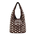 Donkerbruine hobo-tas met zilveren metalen studs en punkrock-stijl design - Bruin
