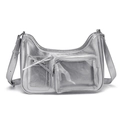Sac bandoulière argenté métallique avec poche PVC transparente et nœud de style Y2K - Argenté
