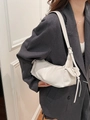 Minimalist white leather underarm bag with pleated texture and adjustable strap - Off White