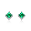 S925 Sterling Silber Ohrstecker mit smaragdgrünem Prinzessschliff und Diamantumrandung - Labor-Smaragd-Ohrstecker / 925er Silber