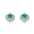 Pendientes de plata S925 con esmeraldas redondas y un lujoso diseño de halo de diamantes - Pendientes de Botón de Esmeralda de Laboratorio (ER017275) / Plata 925