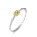 S925 sterling silver bangle with emerald-cut yellow zircon and side stone accent - 925 Silver / Yellow