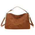 Elegante borsa a mano in pelle scamosciata marrone con dettagli in oro e tracolla - Marrone