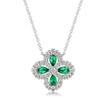 Elegant S925 silver four-leaf clover necklace with pear-shaped emerald gemstones and white stones - Necklace / Lab-Grown Emerald Necklace