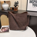Bolso tote grande de ante marrón oscuro para mujer con diseño de correa sencilla - Café Oscuro