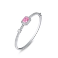 S925 silver bangle featuring a rectangular pink gemstone with micropavé diamonds - 925 Silver / Light Pink