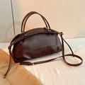 Sac à main bowling marron café en cuir synthétique avec bandoulière réglable - Café